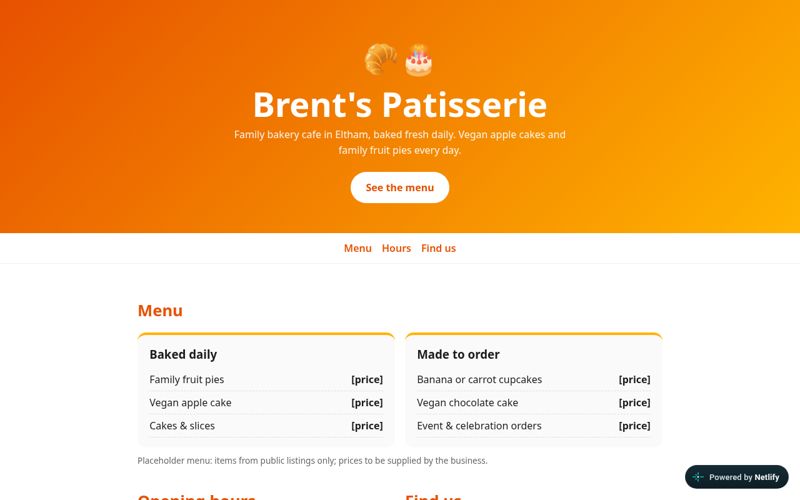 Brent's Patisserie concept homepage design by Lux Studio Co