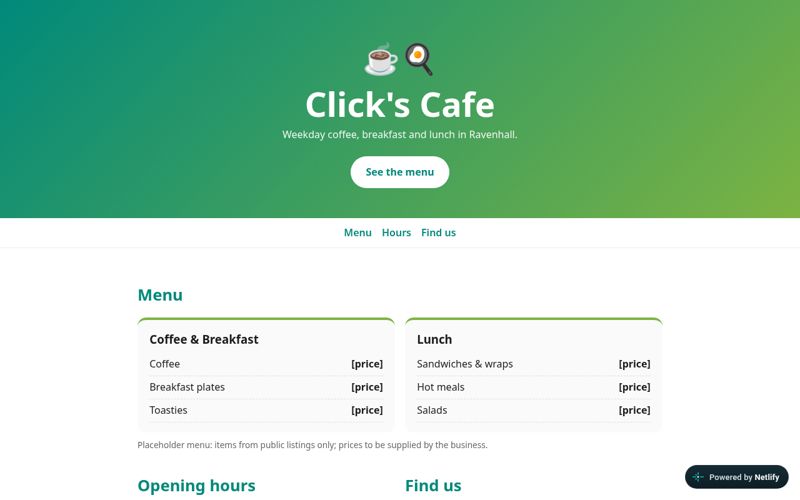 Click's Cafe concept homepage design by Lux Studio Co