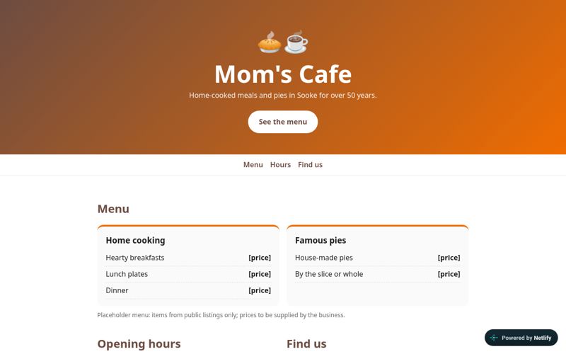 Mom's Cafe concept homepage design by Lux Studio Co