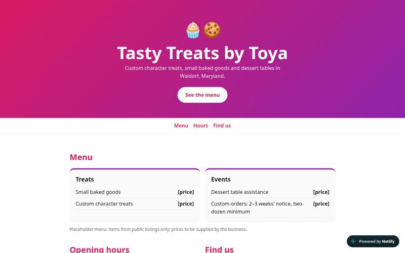 Tasty Treats by Toya concept homepage design by Lux Studio Co